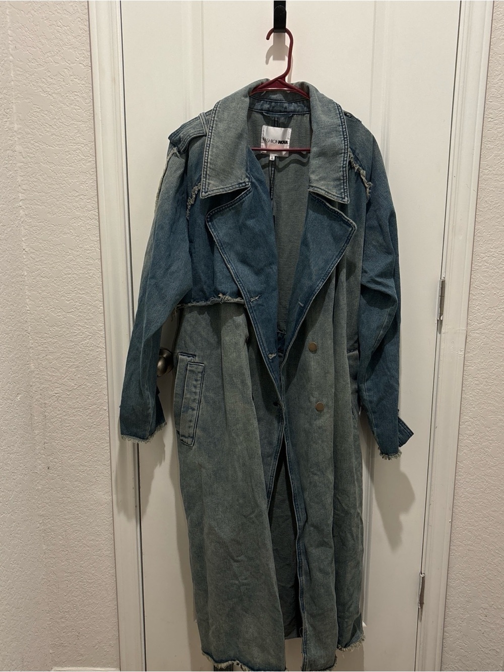 Fashion Nova Two-Tone Denim Trench Coat - Blue